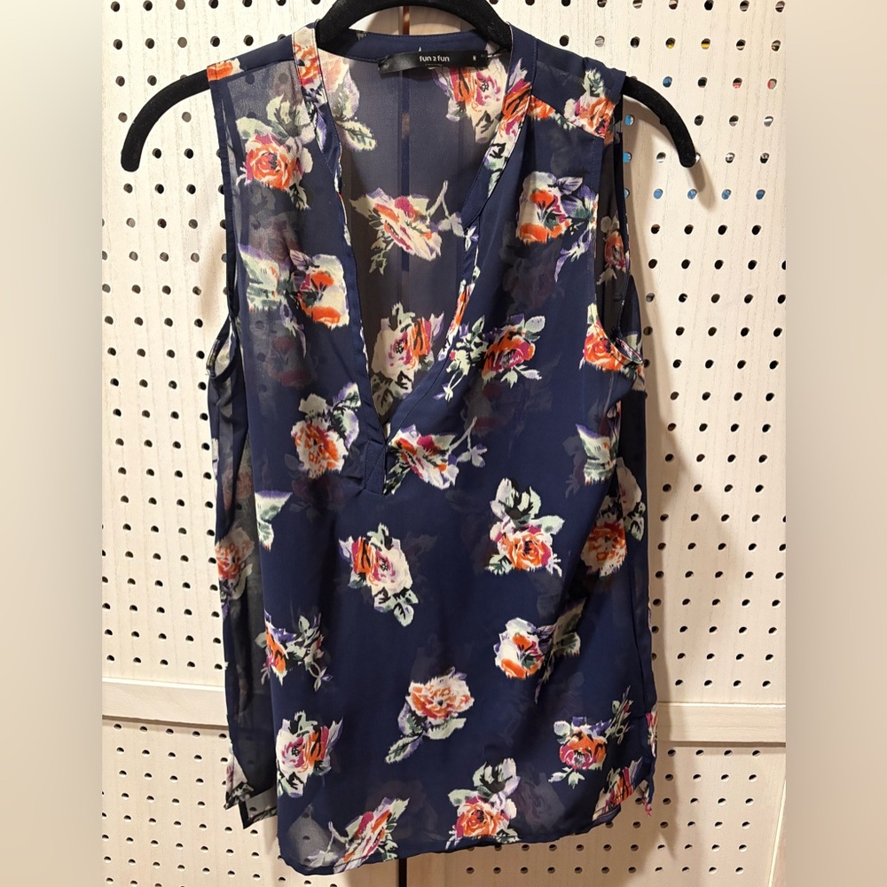 Fun 2 Fun Floral Sleeveless Sheer Women's Top